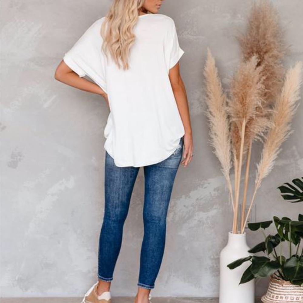NWT Drape Wrap Cuffed Sleeve Tee Top Off White - Picture 4 of 7